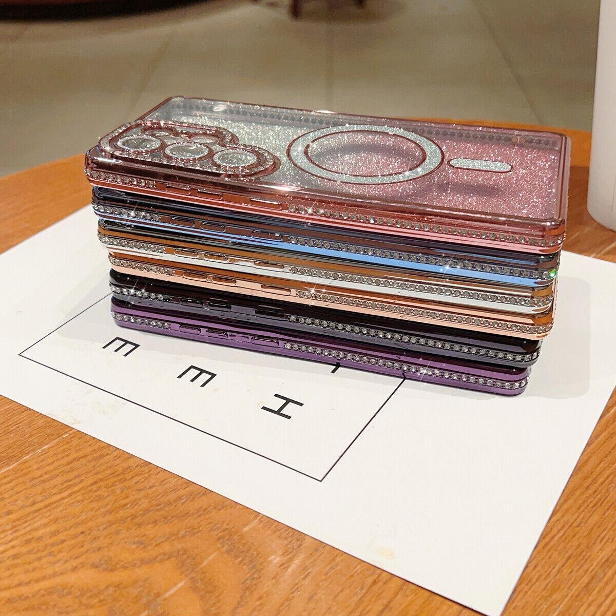 OREKROY Magnetic Glitter Case for Samsung Galaxy S25 Ultra Plus S24 23 [Compatible with MagSafe] Military-Grade Protection, Clear Cute Glitter Bling Cover Sparkle Diamond Camera Protector Cover for Women Girls, Purple