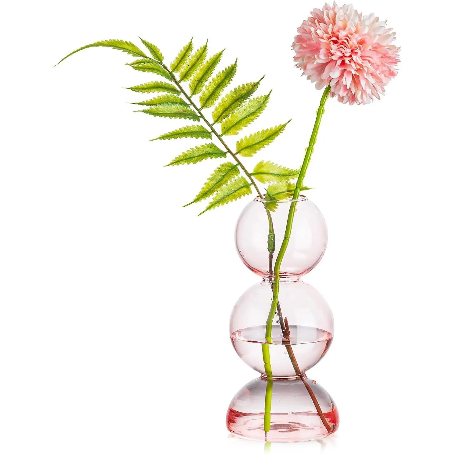 Glass Bubble Vase, Cute Ball Bud Vase for Single Stem Flower | Handblown Triple Spherical Balls, Aesthetic Modern Decor for  Room Tabletop, Shelf, Lovely Gifts for Flower Lovers