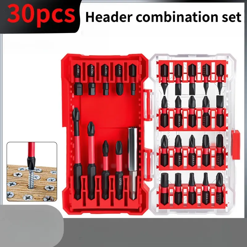 30Pcs Magnetic Impact Screwdriver Bits Set, S2 Alloy Steel Cross Torx Hex Slotted Driver Bits Kit, Anti-Shock Electric Drill Bits with Storage Case for Home DIY Repair
