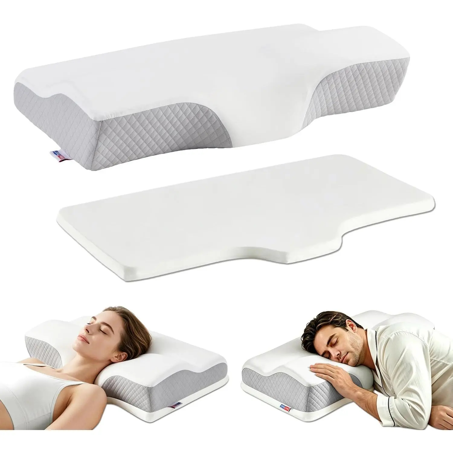 Pillow for   & Side Sleepers – Adjustable Contour Memory  with Booster Pad, 2 Sizes & Firmness (Standard, Soft)