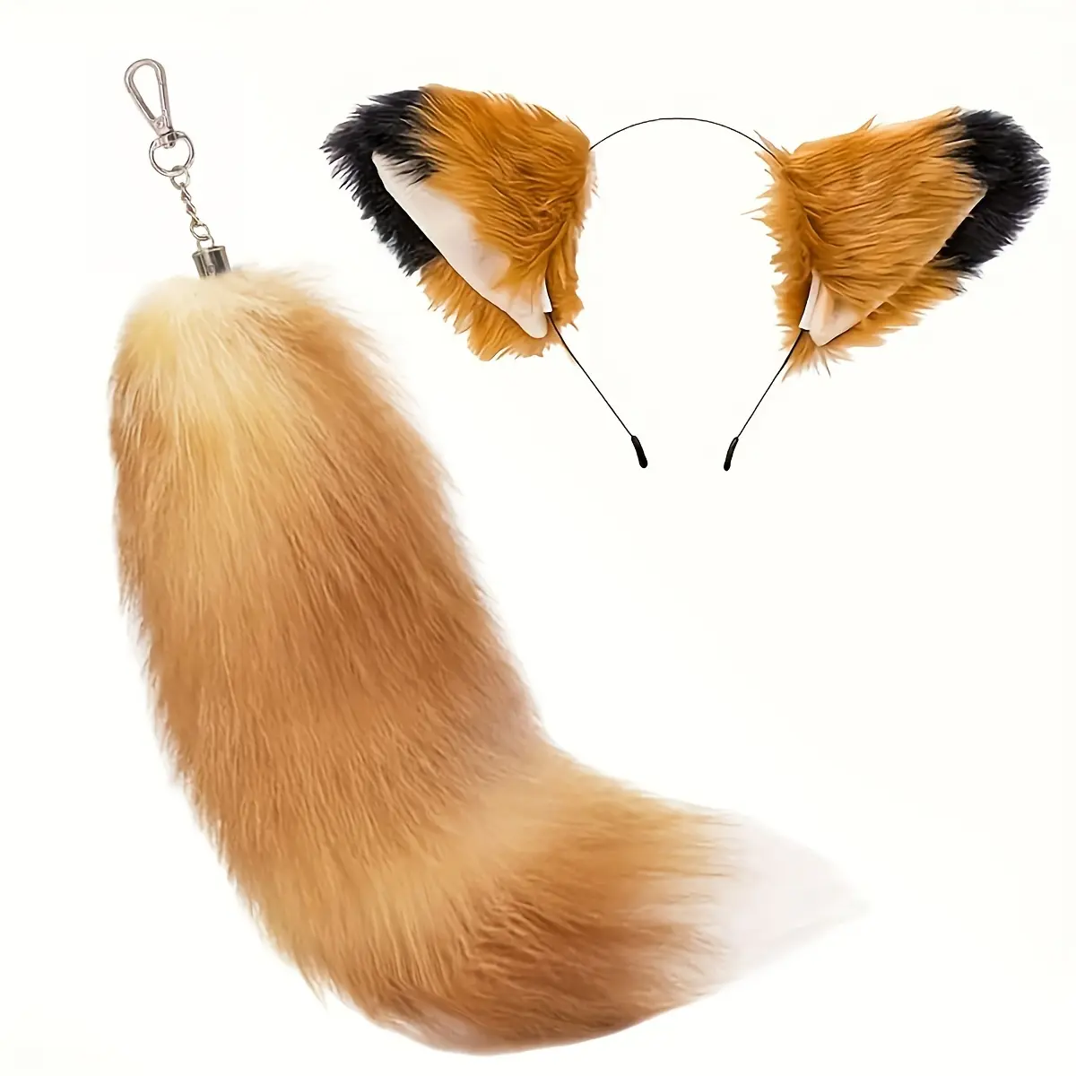 Artificial Tail And Clip Ear Kit Werewolf Costume Halloween Cosplay, Cat, Wolf And Fox Ears with Fluffy Tail for Cosplay Party