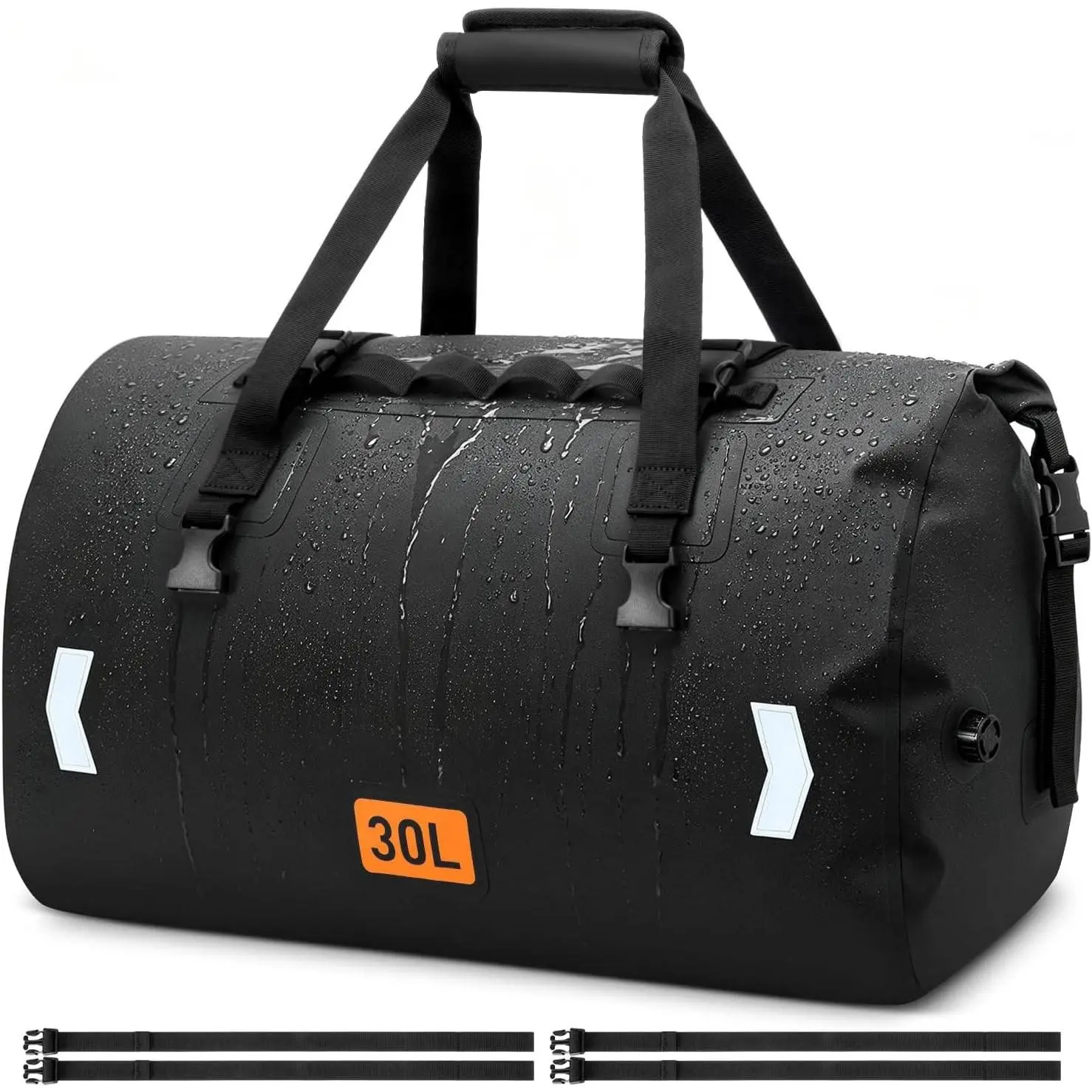 Waterproof Motorcycle Dry Bag, 30L Roll-top Motorcycle Tail Bag with Air Valve & Quick-fixed Straps, Travel Duffle Bags for Kayaking Paddle Boarding Rafting Boating Camping Riding - Black