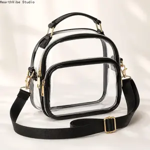Stadium Approved Clear Crossbody Bag for Women, Heavy Duty Transparent Purse with Front Pocket, Waterproof Shoulder Bag for Concert Sports Events Travel