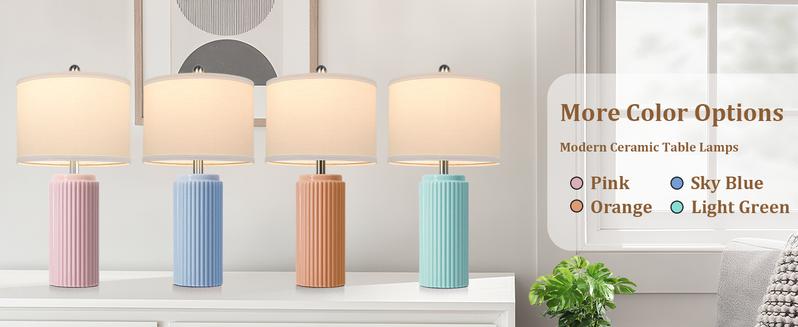 23.5’’ Farmhouse Table Lamps for Living Room Set of 2, Modern Elegant Ceramic Bedside Nightstand Lamps with White Linen Shade for Bedroom, Coastal Lamps Set for Study Home Office