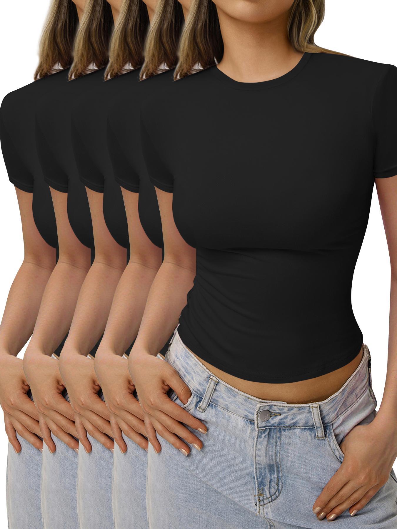 Women's Solid Color Tee, Casual Comfy Basic Round Neck Short Sleeve T-shirt for Summer, Ladies Sleepwear for Daily Wear