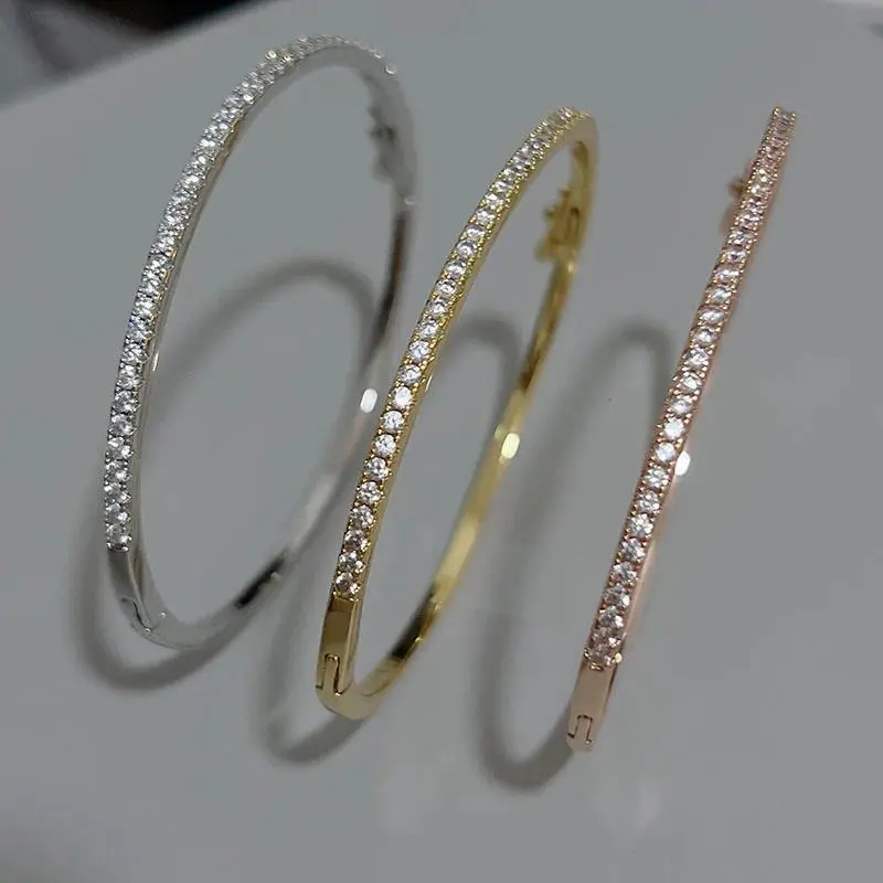 Top Quality Fashion Lovely Bangle Pure Sterling 925 Silver Jewelry For Women Design Bangle Cute Diamond Party Gift Jewelry Size6