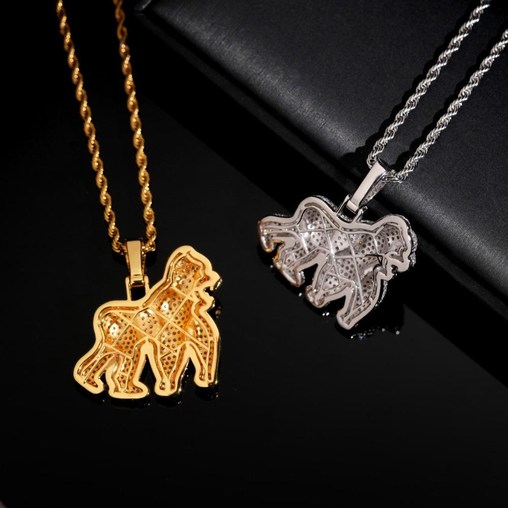 [ICE HUE]18K Gold Vacuum Plated S925 with 5A+ Sri Lanka Moissanite Gorilla Pendant, Streetwear Chic Jewelry Gift Idea, Design Patent Inspired, Free Copper Necklace Included