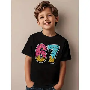 children’s wear Boys Short Sleeve Graphic T-Shirt Donut Number 67 Birthday Tee