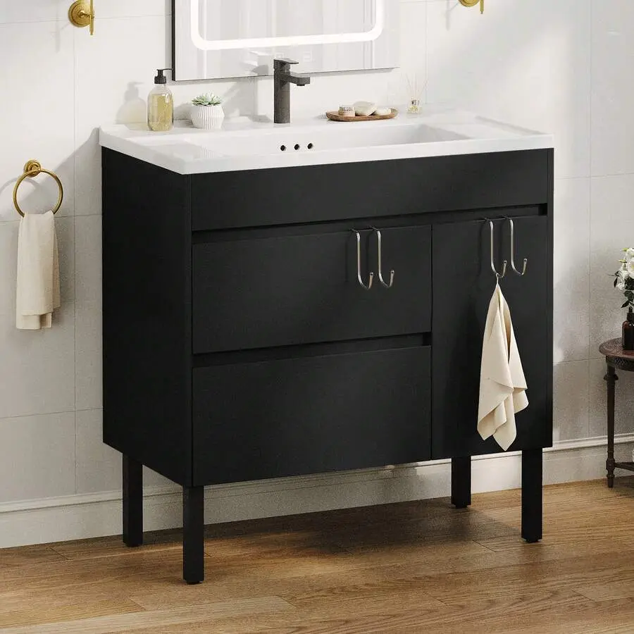 36 Inch Bathroom Vanity With Undermount Sink, Free Standing Bathroom Storage Cabinet With Drain, Gray Halloween Christmas Gift