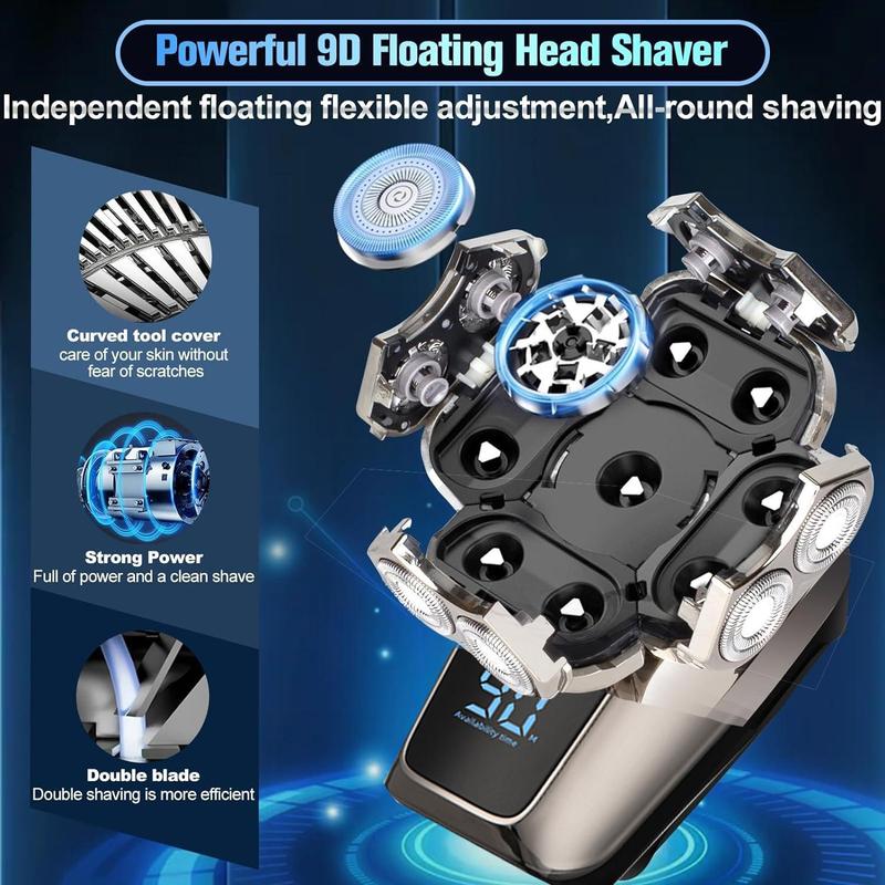 6-in-1 Electric Head Shaver, Waterproof Wet/Dry Grooming Shaver & Accessories, Cordless Rechargeable Bald Head Razor for Home & Travel, Multifunctional Epilator