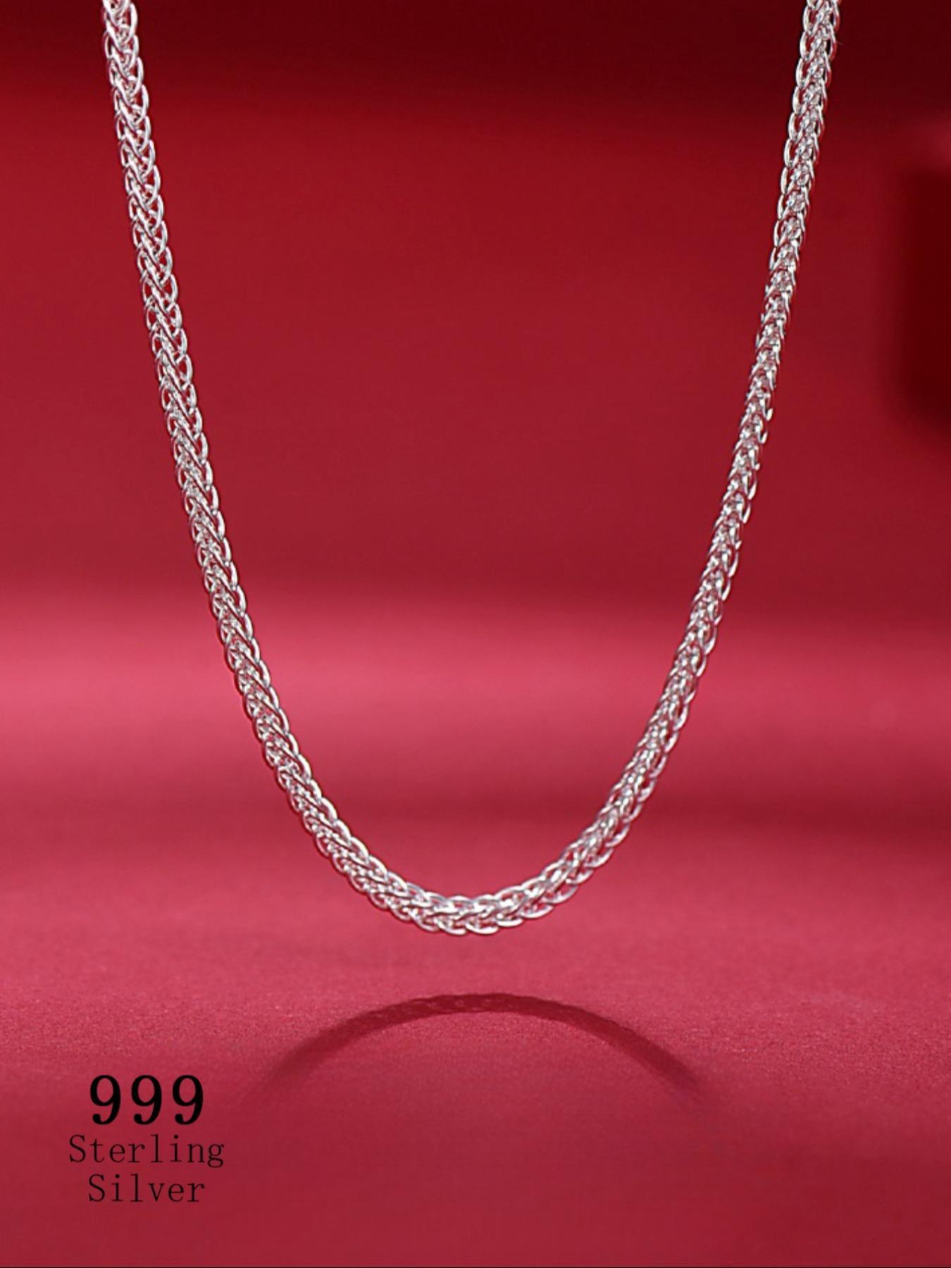 999 Sterling Silver Simple Cuban Link Chain Necklace for Women & Men, Fashion Jewelry for Party, Daily Clothing Decor, Trendy All-match & Exquisite Jewelry for Birthday Gift