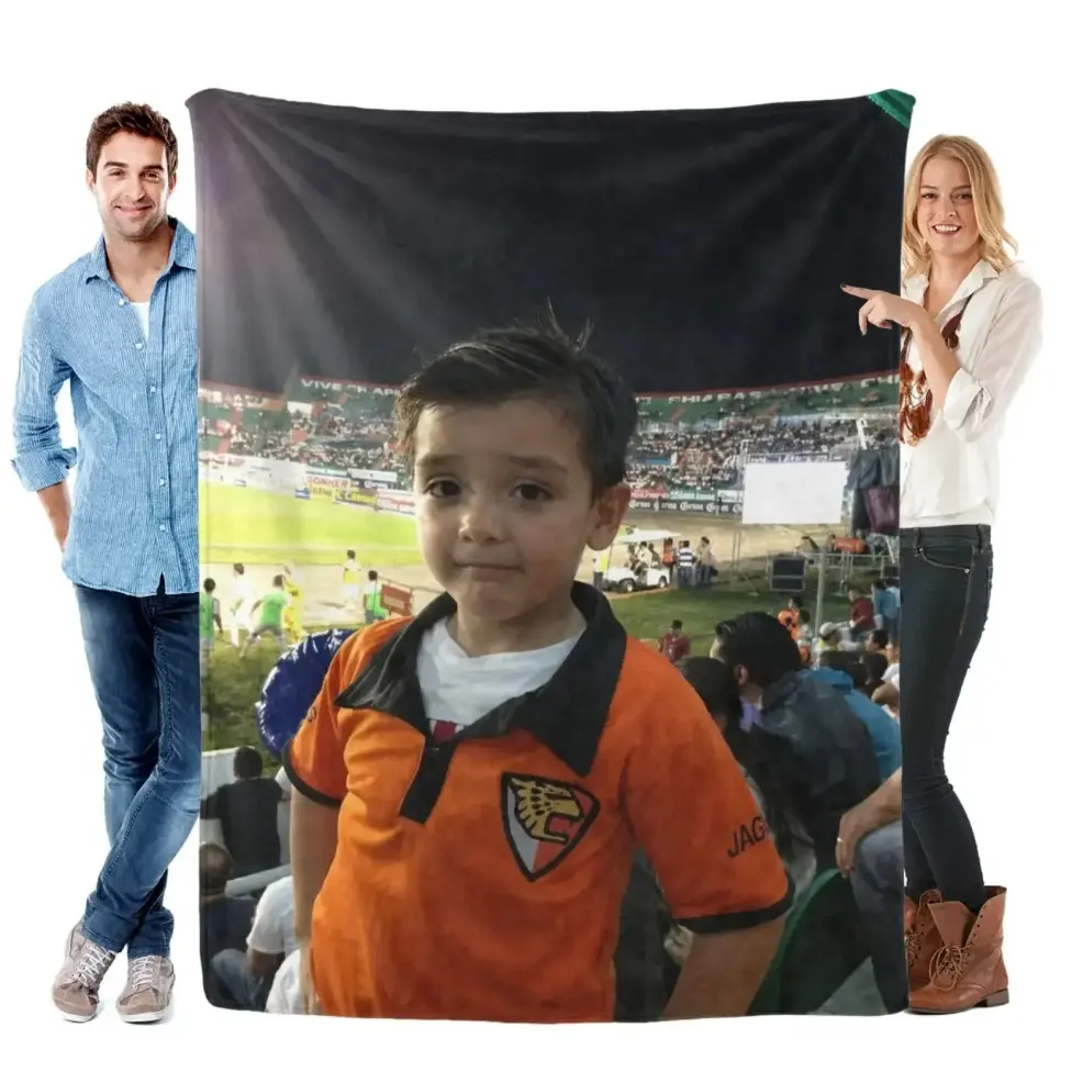 Vintage Childhood Soccer Photo Graphic Flannel Throw Blanket, Youth Football Supporter Design, Soft Cozy Plush Bed Blanket for Adults & Baby, Lightweight Warm Blanket for Kids Bedroom, Couch & Living Room Decor, Perfect Birthday Holiday Gift for Football