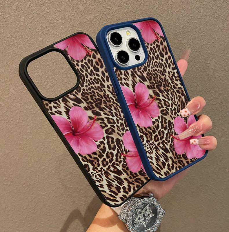 Multi-Functional Magnetic Case for iPhone 12/13/14/15/16/17 pro max Bold Leopard Print & Pink Hibiscus MagSafe Ready, Anti-Fall,Ultra-Thin Design | Perfect for Everyday Use Shockproof Magsafe iPhone phone Case slim excellent protection other model