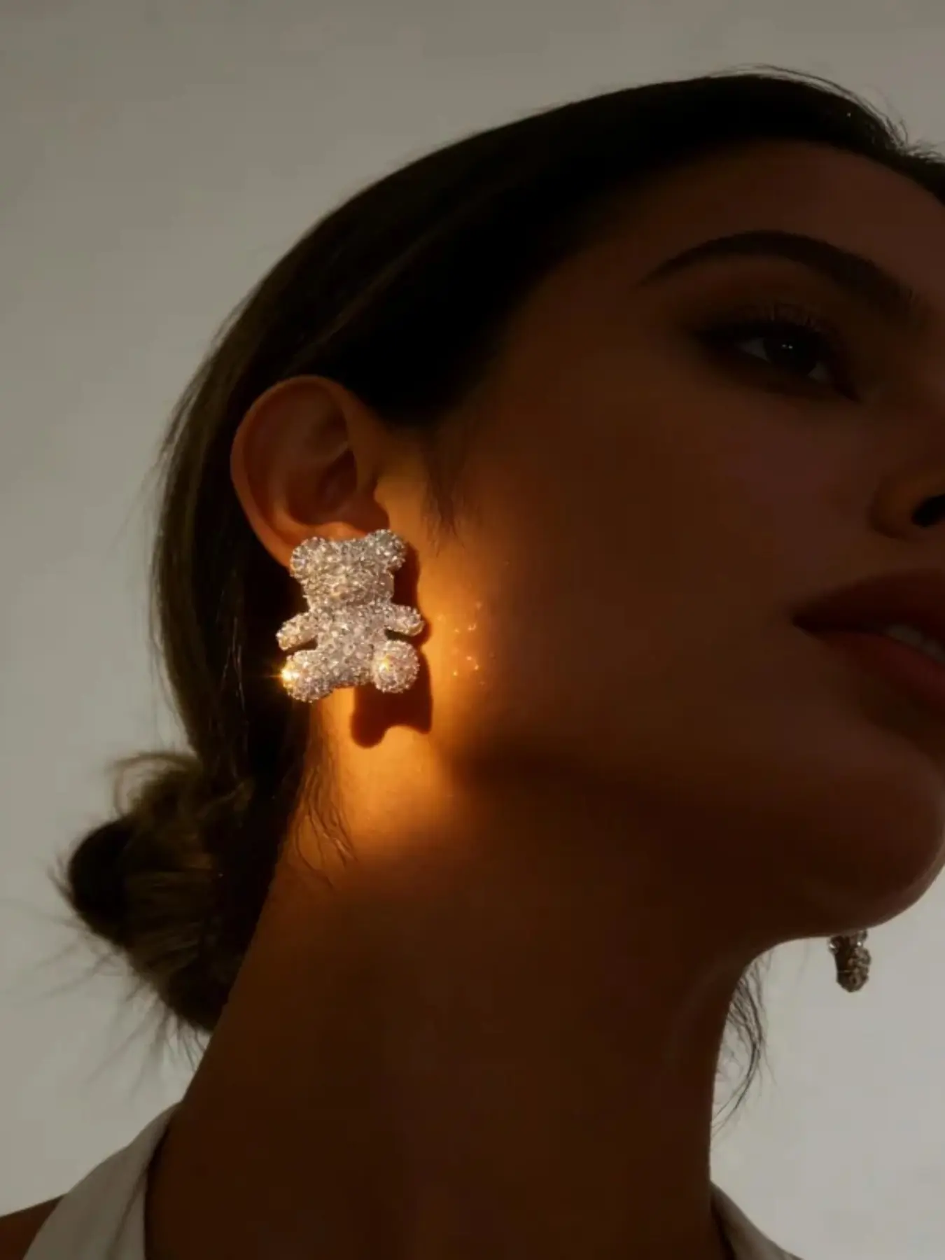 Fashionable Simple Sparkling Bear Earrings, Lightweight Luxury Cute Daily Wear, Perfect Gift for Women, Elegant Jewelry for Her