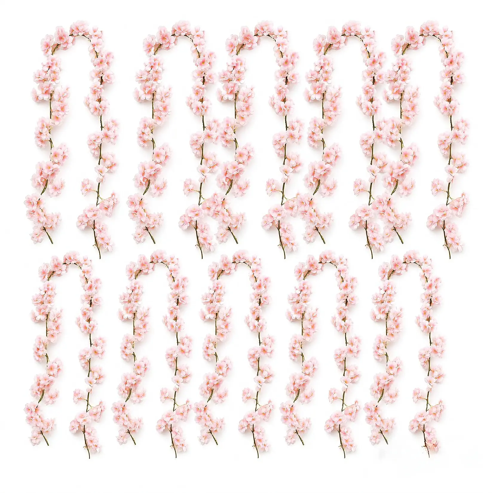 Realistic Artificial Cherry Blossom Garland - 10 Pack Silk Cherry Blossom Flower Vines - Durable Plastic Stems - Hanging Floral Decoration for Wedding Arch, Party, Home, Pink Room Decor