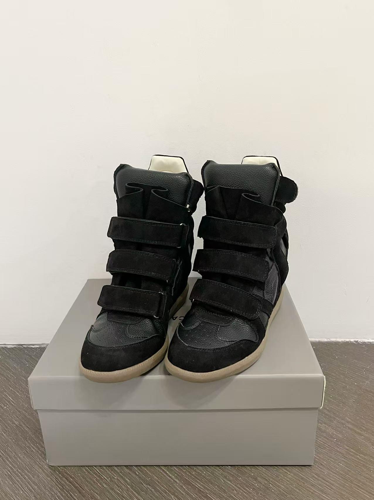 Velcro invisible inner heightening women's shoes 8CM slope heel color matching sports and leisure shoes high top shoes