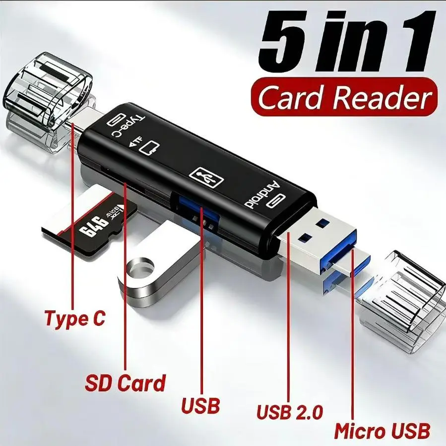 5-In-1 High-Speed USB 3.0 OTG Adapter, Type-C/Micro USB Compatible for Phones, Laptops, PCs, Android Devices,  TF/SD Access Tool with Automotive Relay Tester, OBD Scanner Power Output Function halloween decoration memory stick desk lamp new portable ssd