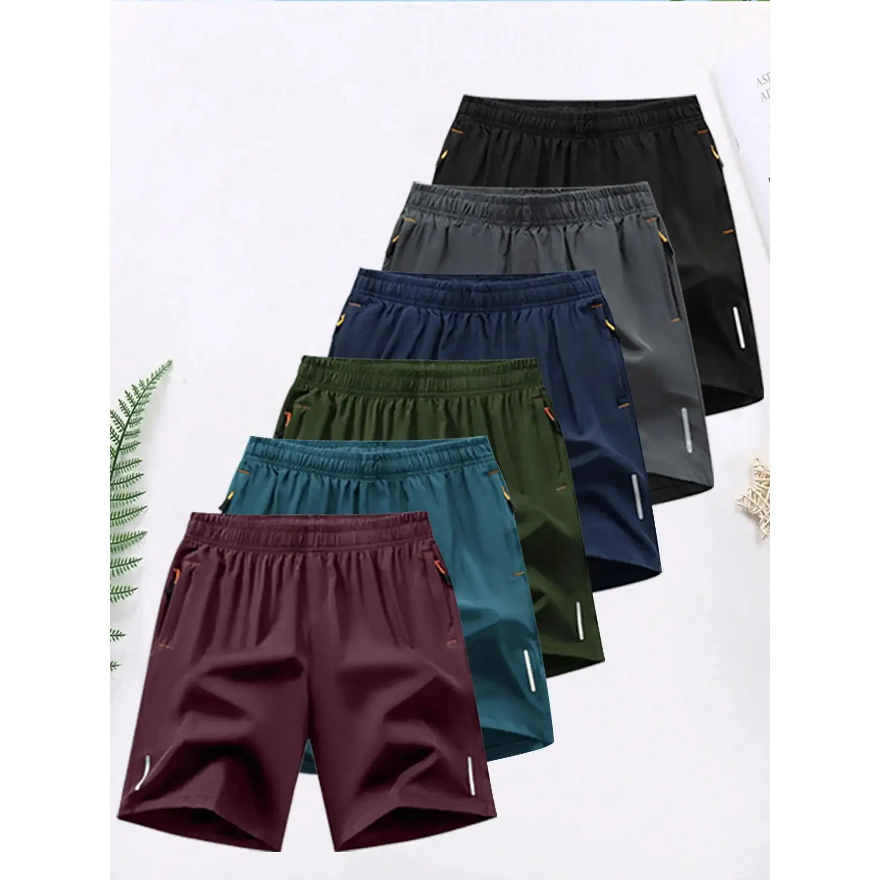 Men's Short Pants Set, 2/4/6 Pieces, Casual Fitted Plain Design, Ideal for Running and Fitness, Comfortable Sportswear, Activewear, Menswear