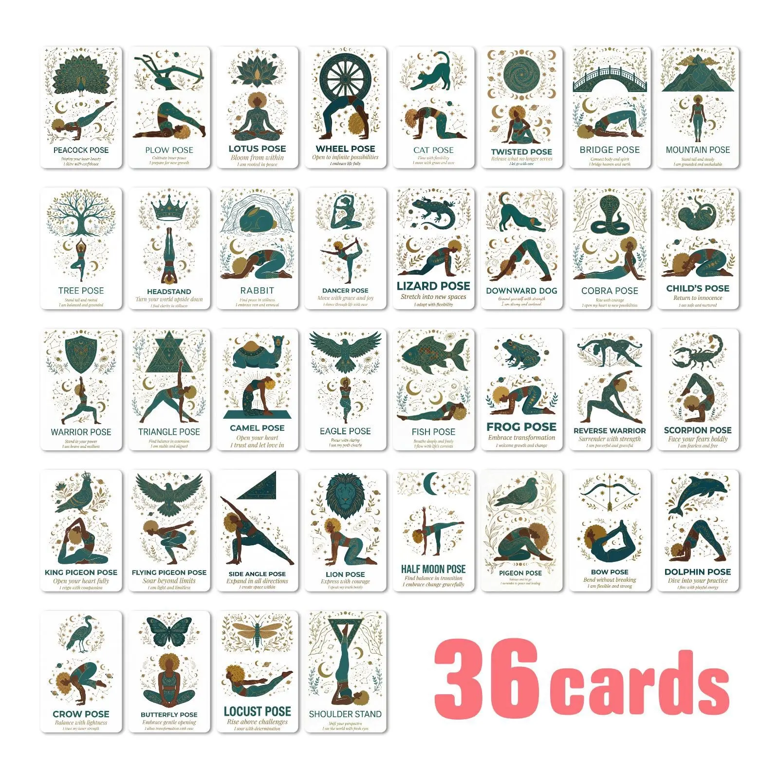 Portable 36-Pose Yoga Flashcards – A beginner's guide and home fitness reference set; an ideal gift for close friends
