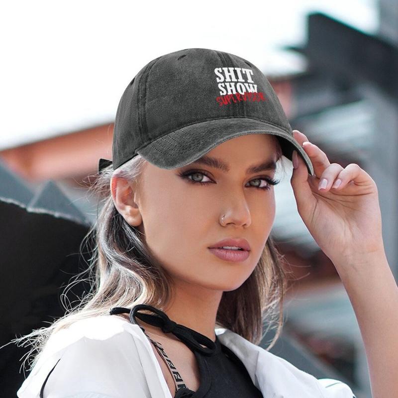 Shit Show Bold - Inspired, 'Shit Show' Supervisor Text Design Unisex Adjustable Adult Washed Denim Baseball Cap