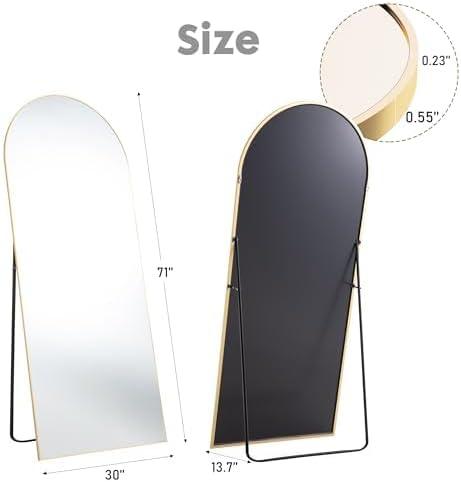 71"x26" Arch Full Length Mirror, Wall Mirror Floor Mirror with Stand Hanging or Leaning, Aluminum Alloy Frame Full Body Mirror for Bedroom, Dressing Room, Gold