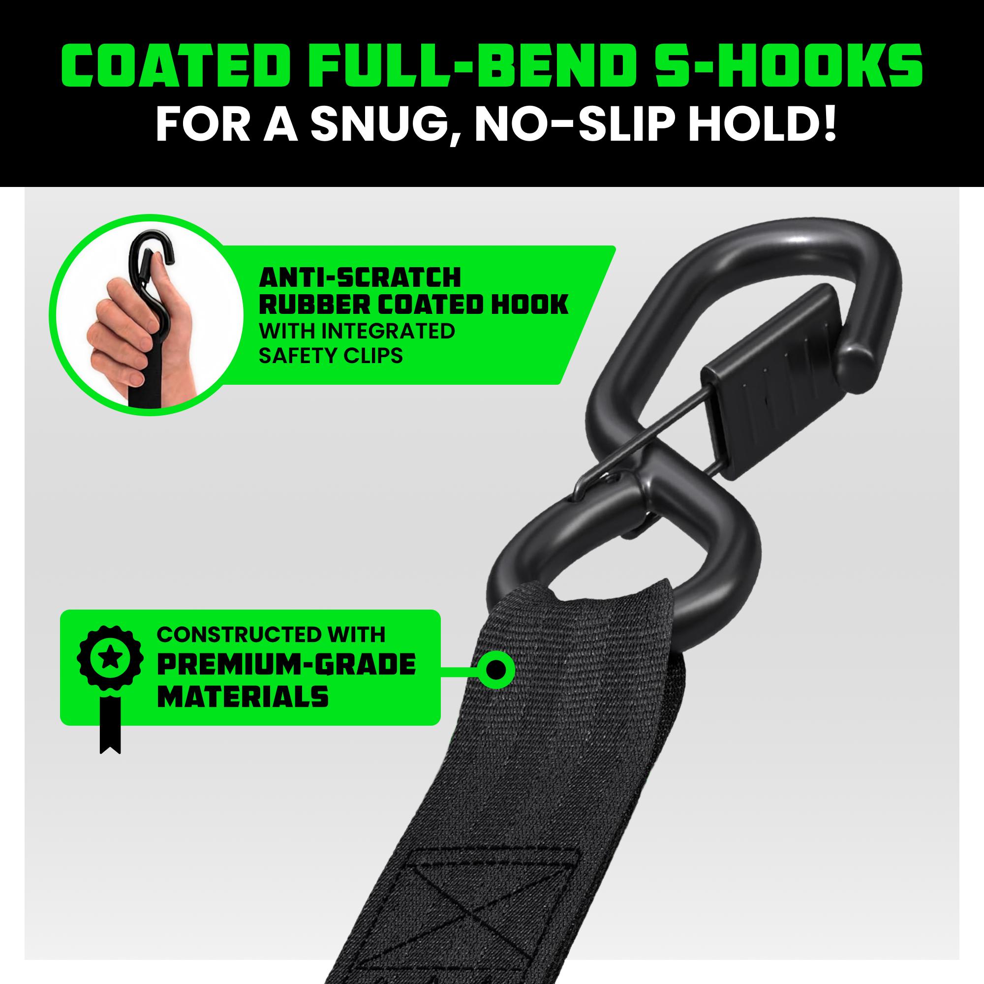 USA 1" x 20' Ratchet Strap Extension (2 Pack) with Loops Every 5 FT, S-Hook with Safety Clip – 1,209 LB Break Strength – Cargo Tie Down for Oversized Loads, Boxes, Moving, Hauling