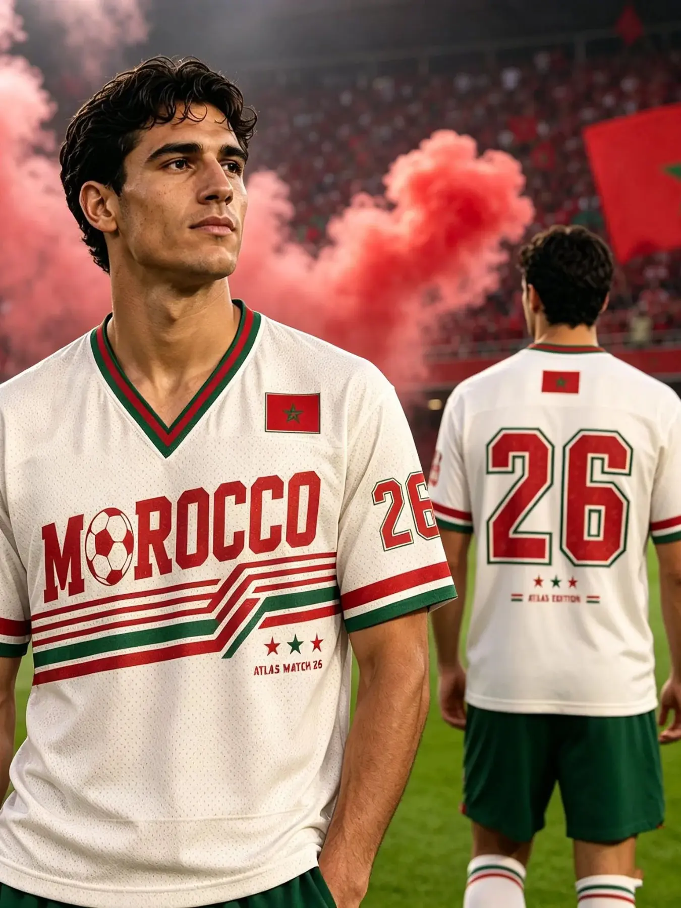 Moroccan Summer Soccer Jersey 2026 Atlas Edition, Men's Vintage Breathable Quick-Dry Sports Wear, Unisex Street Fashion Casual V-Neck Short Sleeve