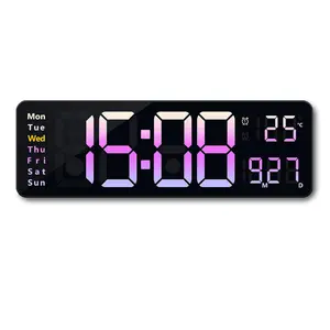Advanced Gradient Color Illuminating Digital Wall Clock - Rechargable Clock with Temperature Date Week Display, Alarm Clock, Birthday Gift Christmas Valentine's Day Gift