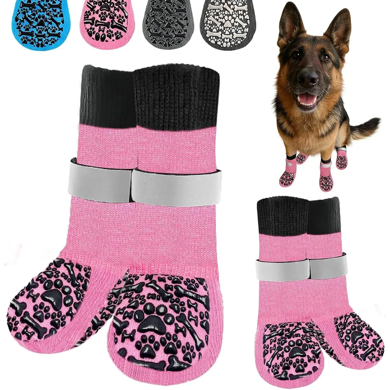 Socks to  Licking Paws, Anti Slip  Boots & Paw Protectors for Hardwood Floors,  Grips for Small Medium Large Senior Dogs,  Shoes for Hot/Cold Pavement( ,S)