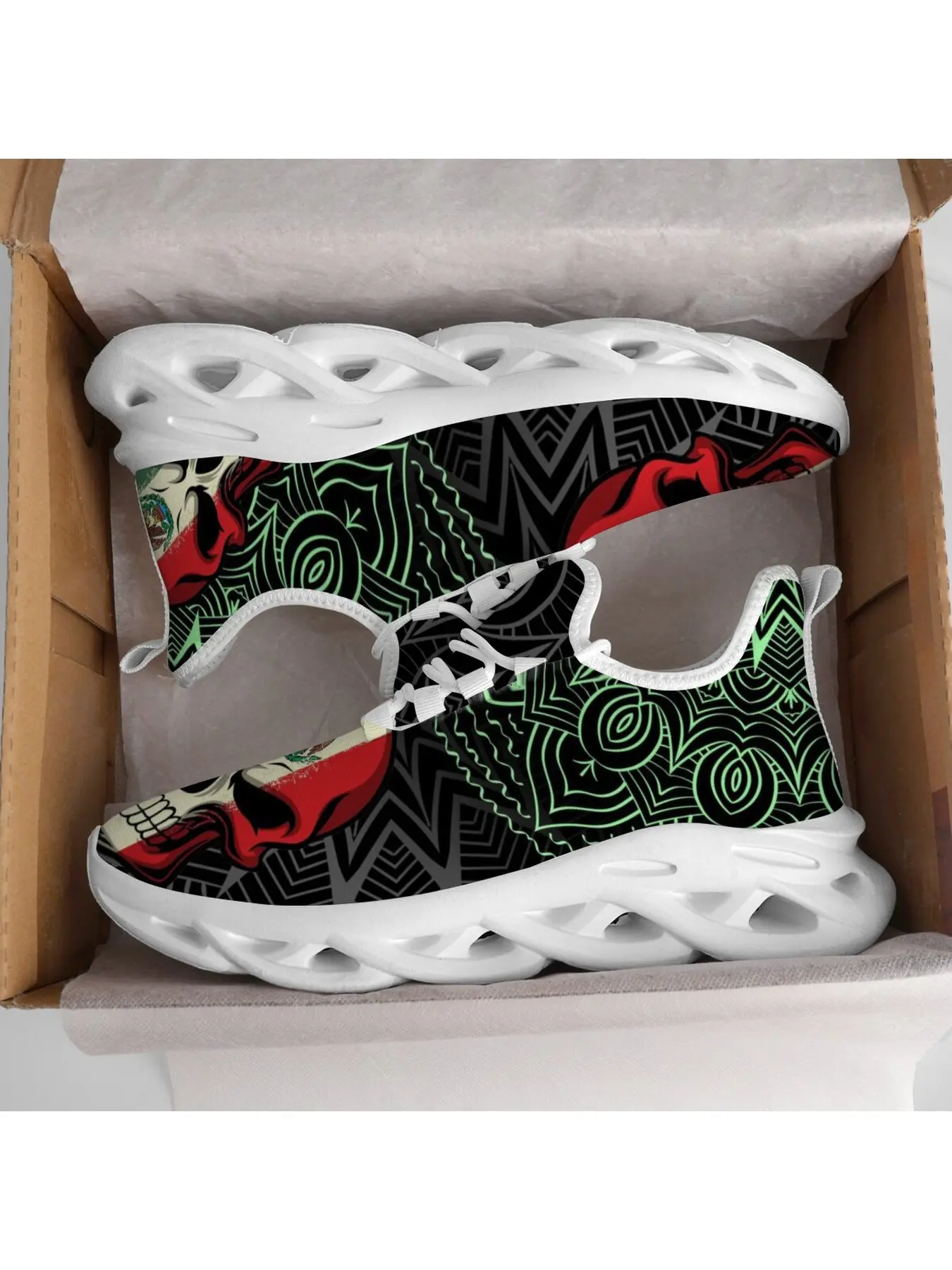 New Hot Unique Mexican Flag Skull Art Print Men'S Lace Up Blade Sneakers Non-Slip Wear-Resistant Versatile For Daily Outings Low Top Athletic Walking Trainers