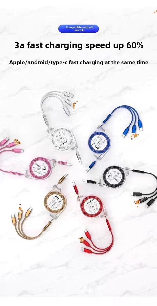 3 in 1 Retractable USB Cable, 1 Count Multipurpose 1M Data Cable, Charging Cable for Android Phone Type C Portable / Micro USB, Phone Accessories