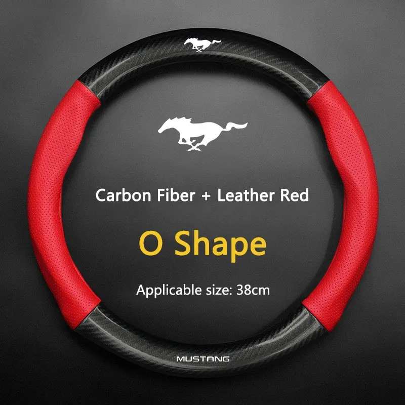 38cm High Quality Car Anti-Slip Steering Wheel Cover Carbon Fiber Leather Booster Cover For Ford Mustang ST EXPLORER EDGE Fiesta Focus Mondeo F150 Fusion Kuga Ranger Accessories