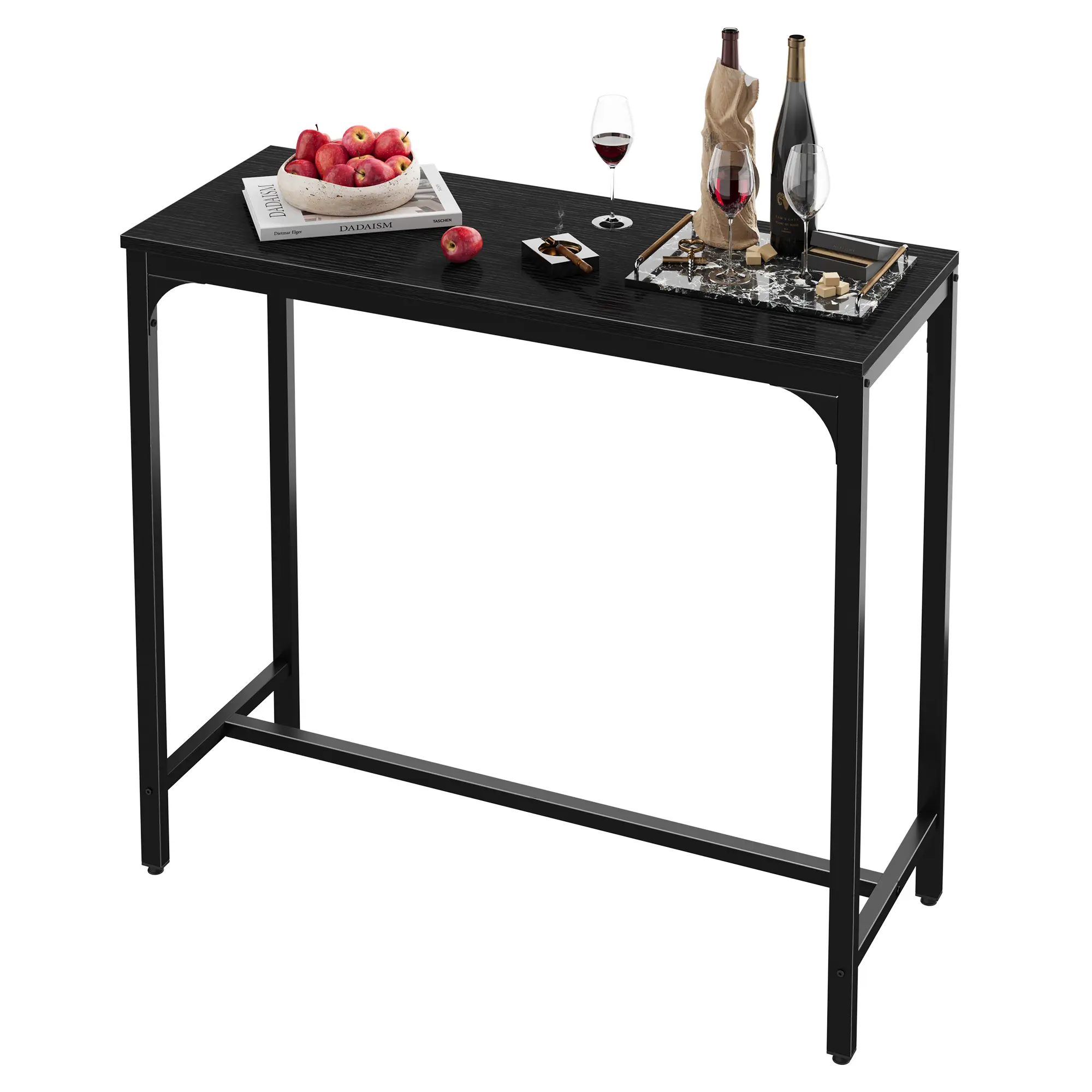 Bar Table, High Top Pub Table, Long Kitchen Dining, Black | 42.5 x 15.4 x 39.8 Inches for Narrow Spaces, Sturdy Metal, Bar Height Cocktail Counter for Living Room Party