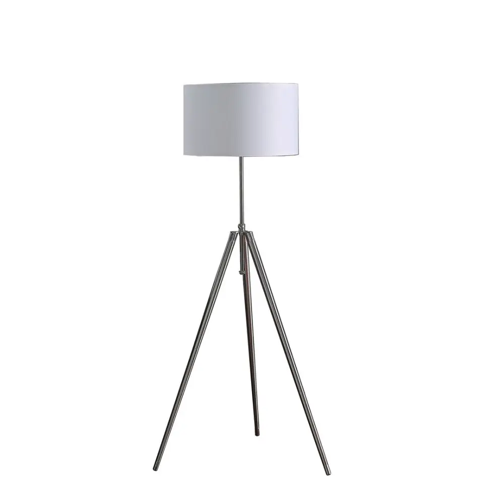 64" - 47" In Mid-Century Adjustable Tripod Chrome/Silver Metal Floor Lamp