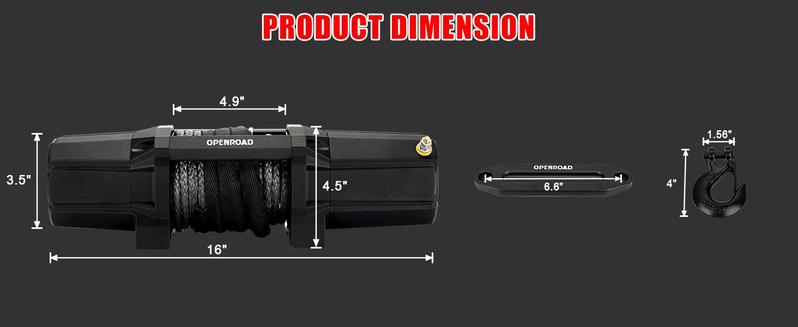 OPENROAD 6000 lbs UTV Winch, Waterproof IP67 Electric Trailer 6k Winch with 1/4"×50ft Synthetic Rope,Wireless Remote and Winch Stopper (6000lb with Mounting Plate)
