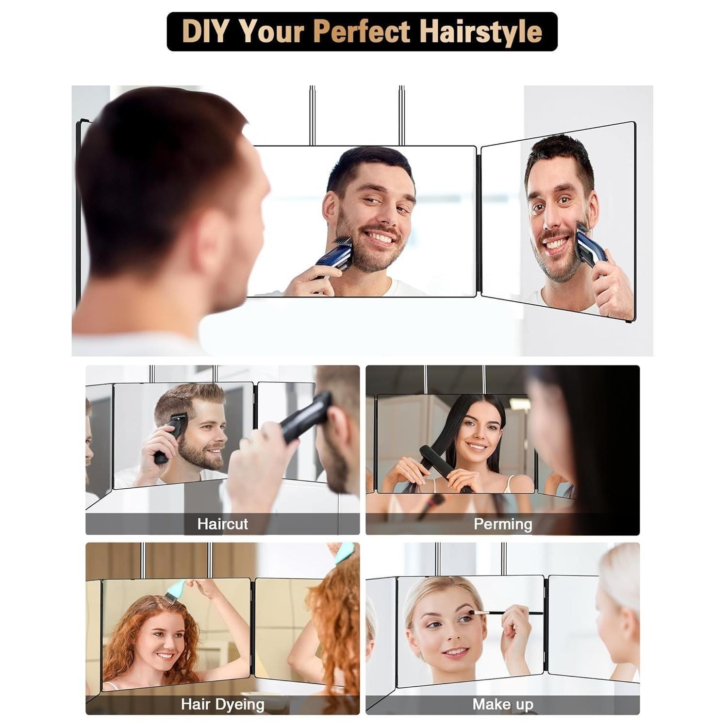 Extendable Tri-Fold Makeup Mirror, Portable Hanging Cosmetic Mirror for Hair Styling & Shaving, Best Birthday Gift for Men & Women