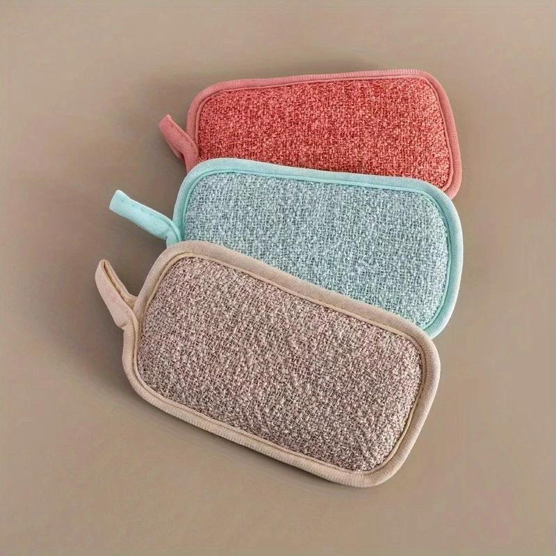 3pcs Non-Stick Bamboo Fiber Sponge Dish Cloth, Multi-Functional Kitchen Scrubbing Pads, Double-Sided Cleaning Mats for Home Use