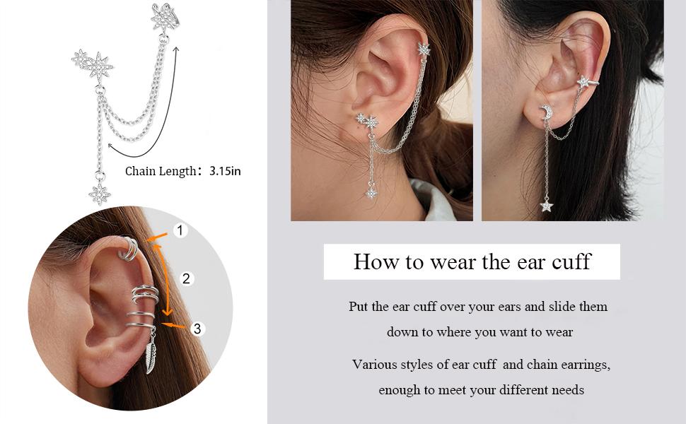 FUNRUN 20Pcs Ear Cuff Earrings for Women  Chain Earrings Adjustable Helix Cartilage Cuff Wrap Earrings Clip on Jewelry Set Ear Clip