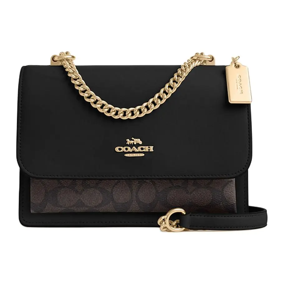 Coach Klare 22 Snap-Open Crossbody Bag for Women, Walnut-and-Black Coated Canvas