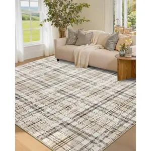 Garvee 3x5 Entryway Rug with Non Slip Rubber Backing, Washable Farmhouse Plaid Soft Low Pile Accent Rug for Bedroom, Living Room, Office, and Home Decor, Stain Resistant and Rustic Style