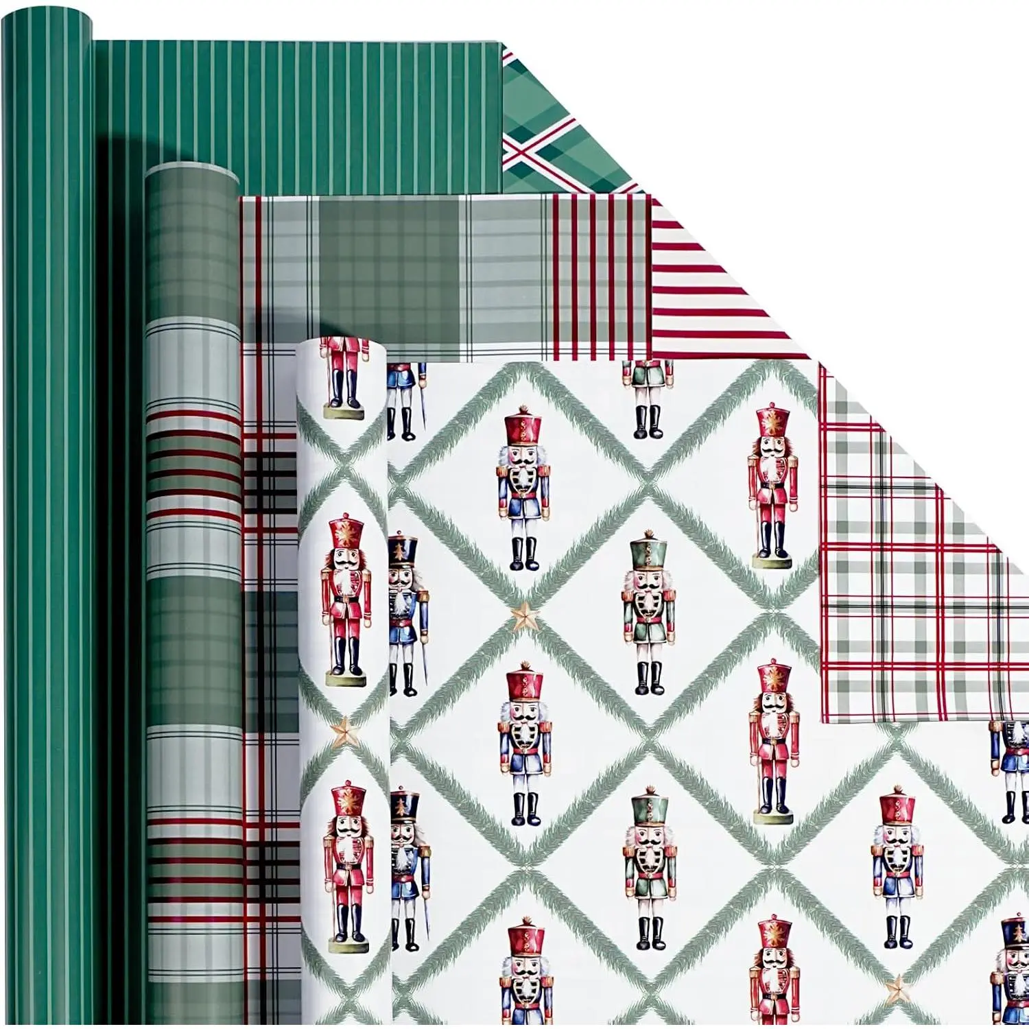 Reversible  Christmas Wrapping Paper Set, 3 Rolls 17" x 120" |   Stripes , Green  Wrap for Xmas Holiday Winter Party, 3 Rolls 17" x 120", 42 sq ft Mini Roll Set