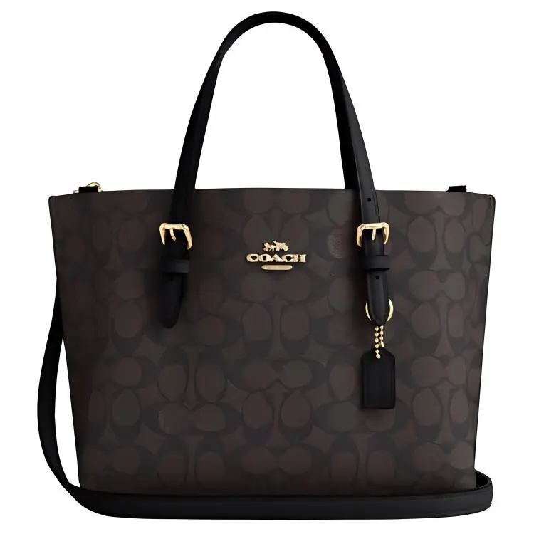 COACH Mollie Logo-Zip Tote Bag for Women – Coated Canvas and Leather, Walnut and Black
