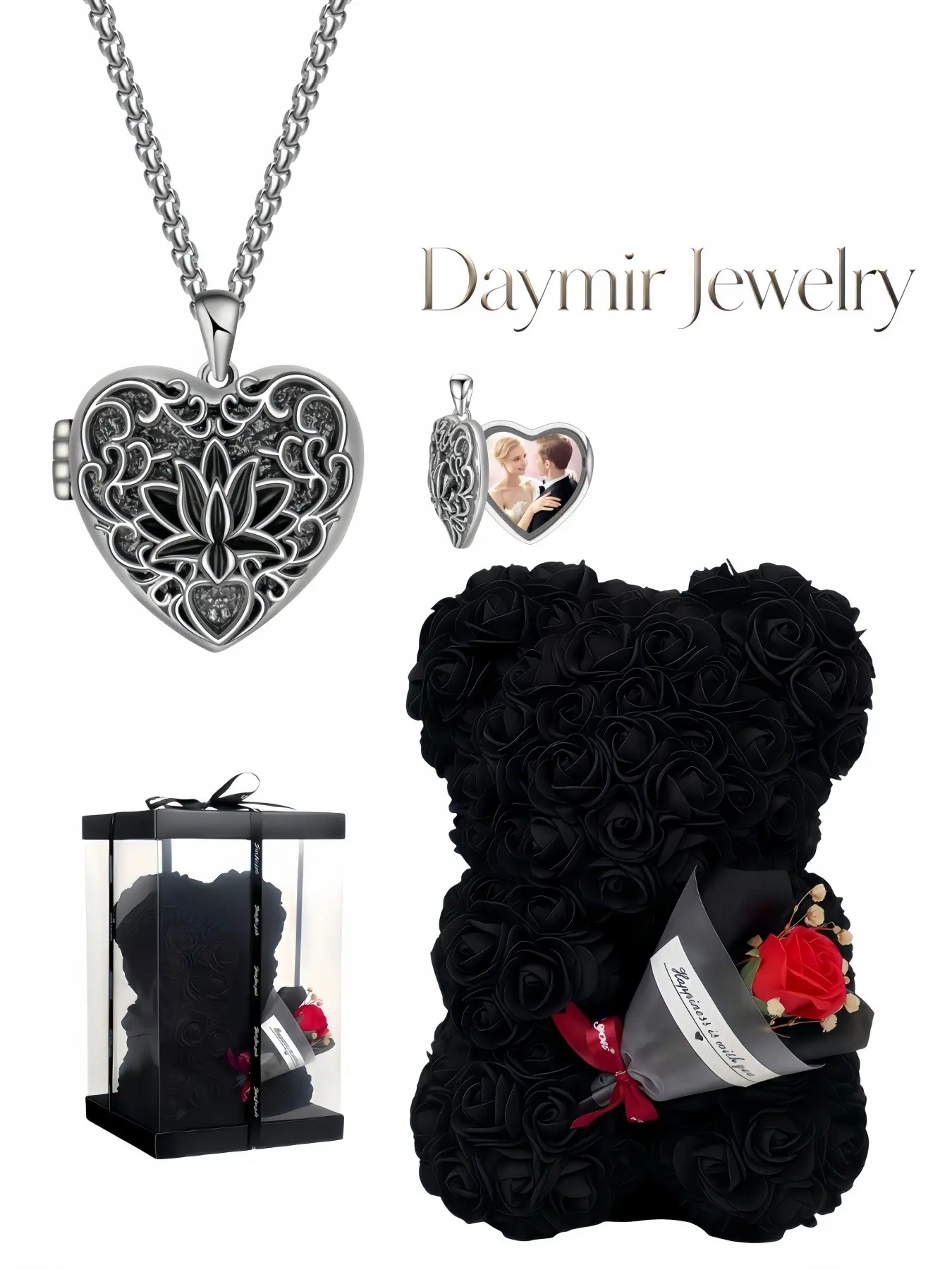 Hand‑made vintage hollow lotus‑heart open‑able photo locket necklace with premium‑grade pendant. It serves as a mysterious holiday surprise, suitable for birthday, Valentine's Day, Mother’s Day and Christmas gifts.