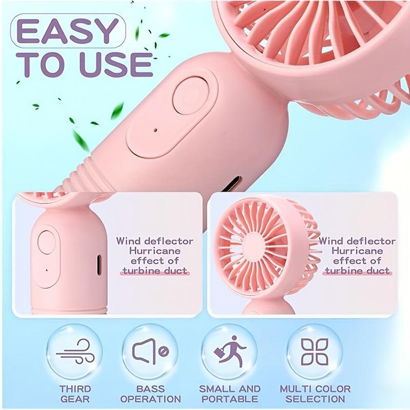 Portable Handheld Fan, 1 Count USB Rechargeable Mini Fan with 3 Speed Setting, Handheld Fan for Makeup, Travel, Beach, Indoor and Outdoor Use, Rechargeable Personal Fan