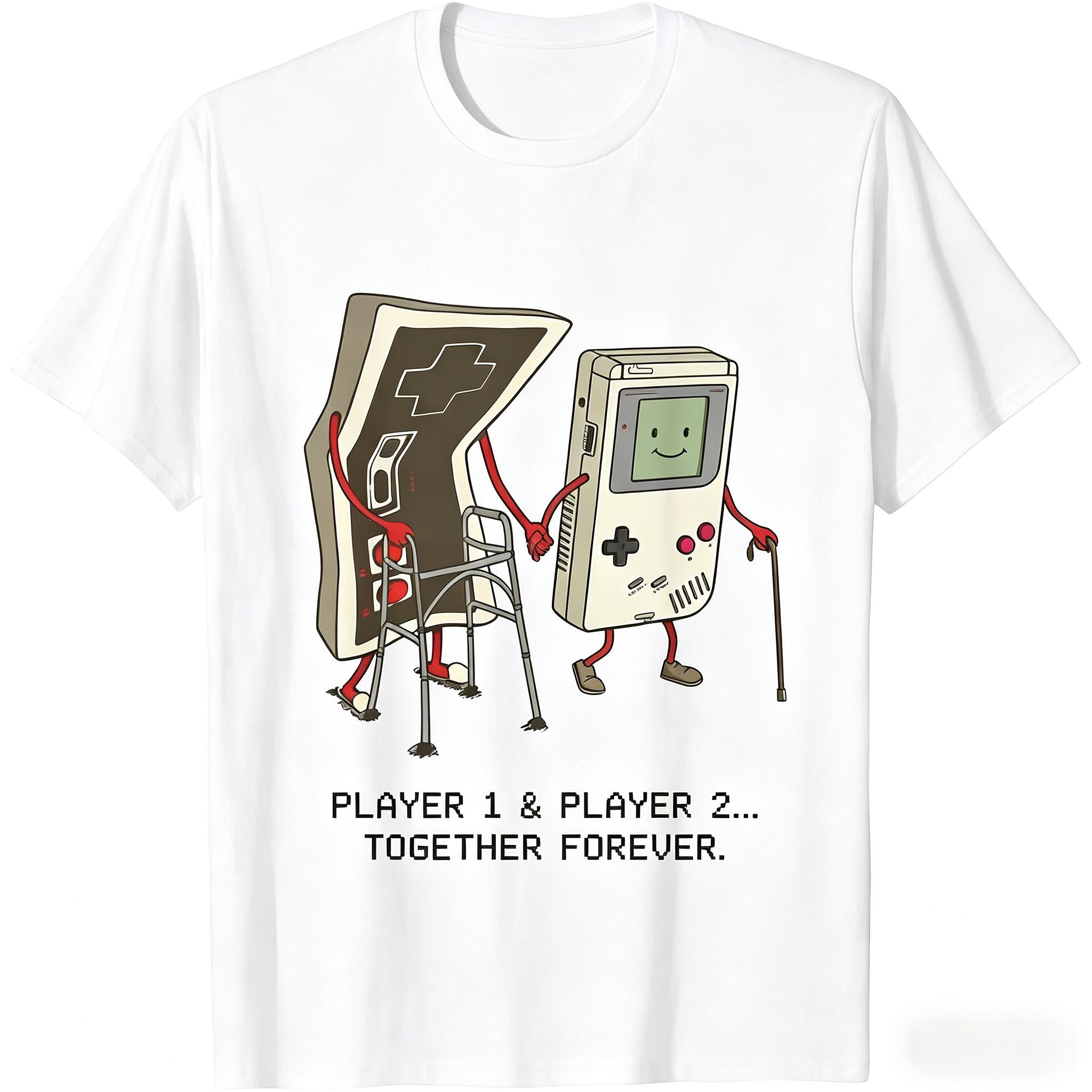 Matching Couple T-shirt Set Funny Retro Graphic Tee Soft Cotton, His and Hers Shirt, Boyfriend Girlfriend Gift, Cute Gaming Lover Top, Breathable Summer Apparel Casual Wear for 80s 90s 00sMen Women.