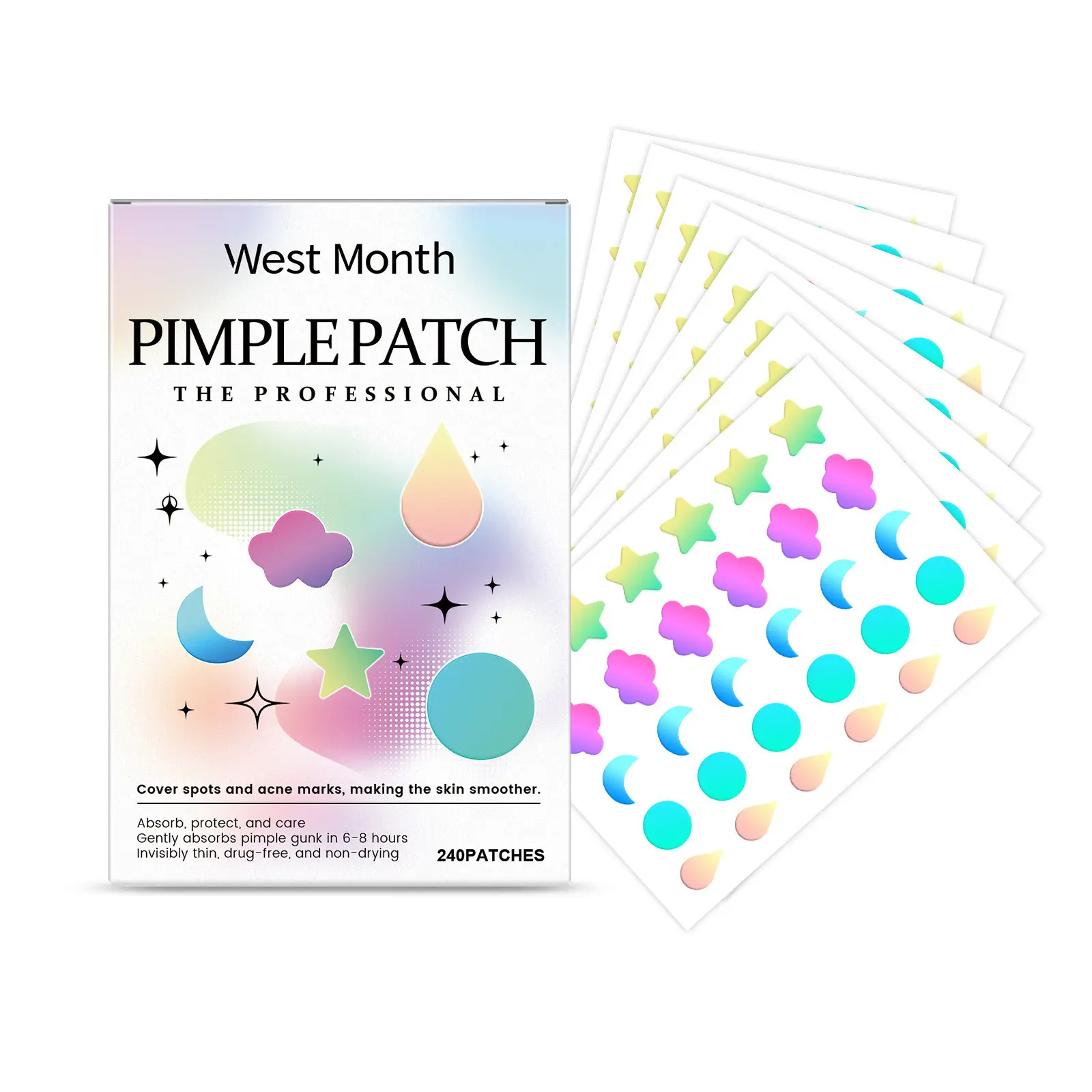 Colorful Acne Concealer Patches, Cover Facial Blemishes and Acne Scars, Clean Pimples and Closed Pores, Daily Use, 240 Pieces