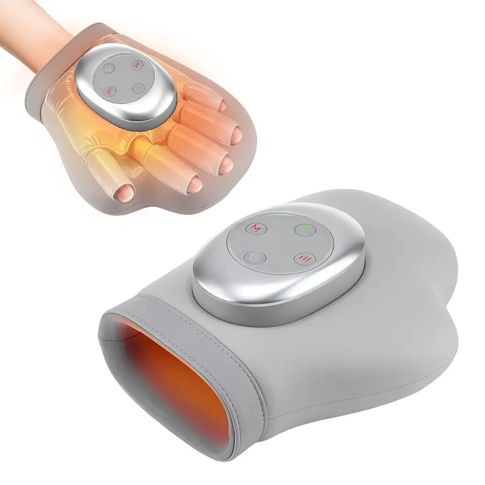 Zoned Airbag Heated Hand Massager, separate massage for palm, fingers & wrist, 3 fast heat levels, skin friendly PU fabric for home & office use, Lightweight