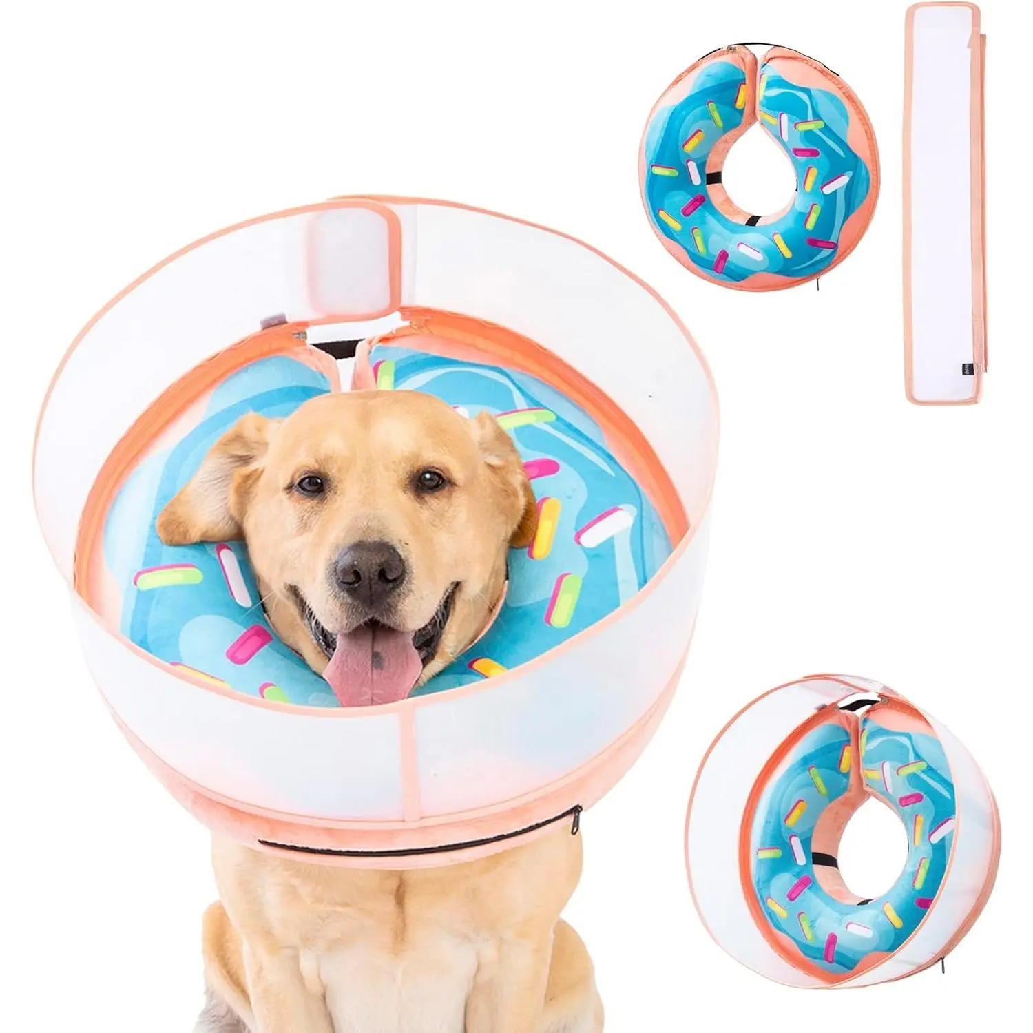 Inflatable Dog Cone Collar with Enhanced Anti-Licking, Soft Neck Donut for Dogs Cats, Recovery Pet Cone Collar After Surgery for Large Medium Small Dogs (Donut Blue, Large)