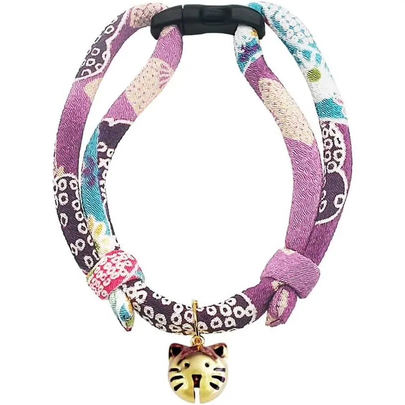 Cat Collar with Kitty Face Bell. Cute Japan Chirimen Kitten Collar. Soft & Lightweight.