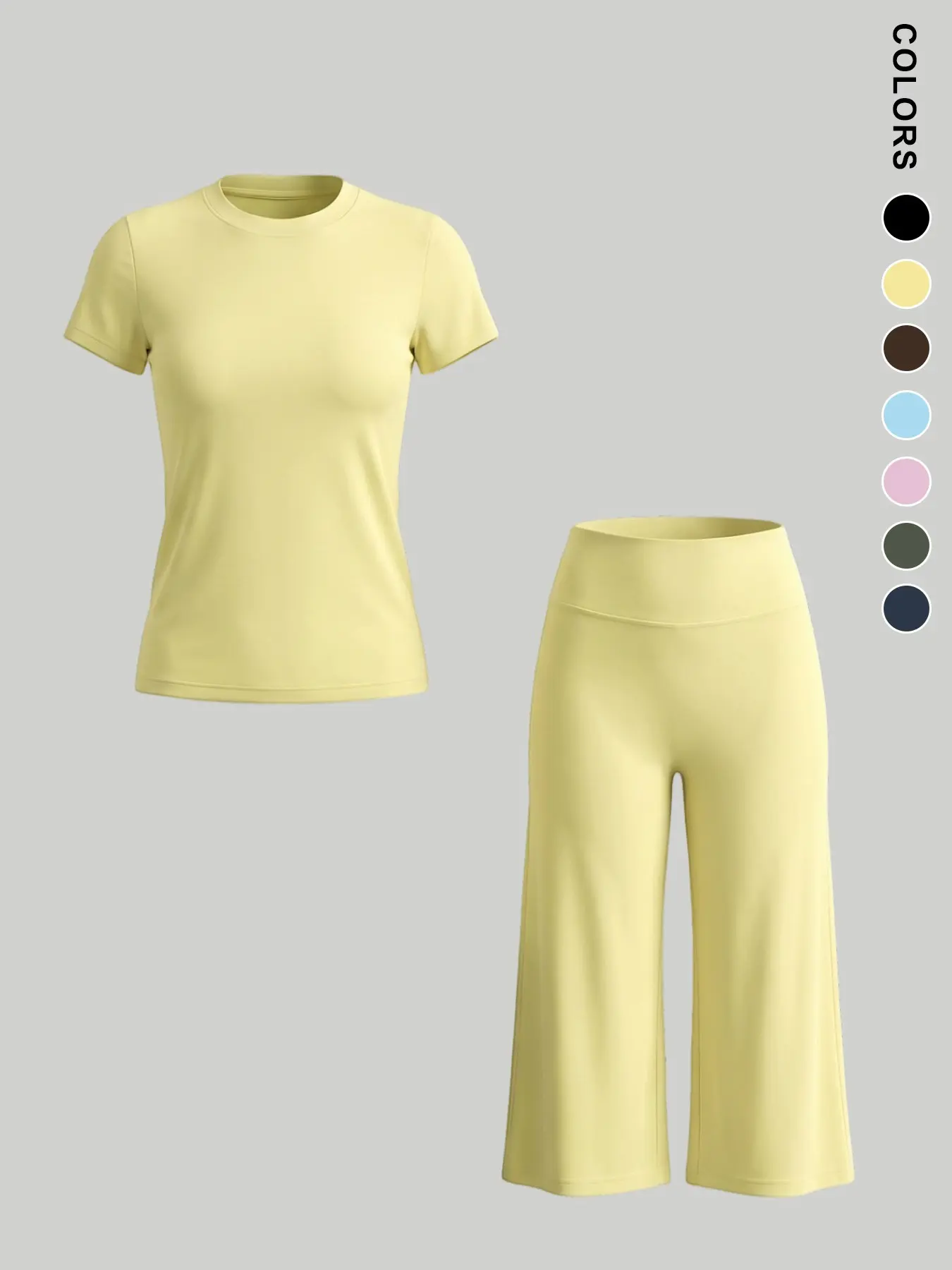 Women's Sporty 2-Piece Set, Solid Color Short Sleeve Top + 7/8 Pants, Fitted Yoga, Spring Fall Casual Wear, Comfortable & Stylish